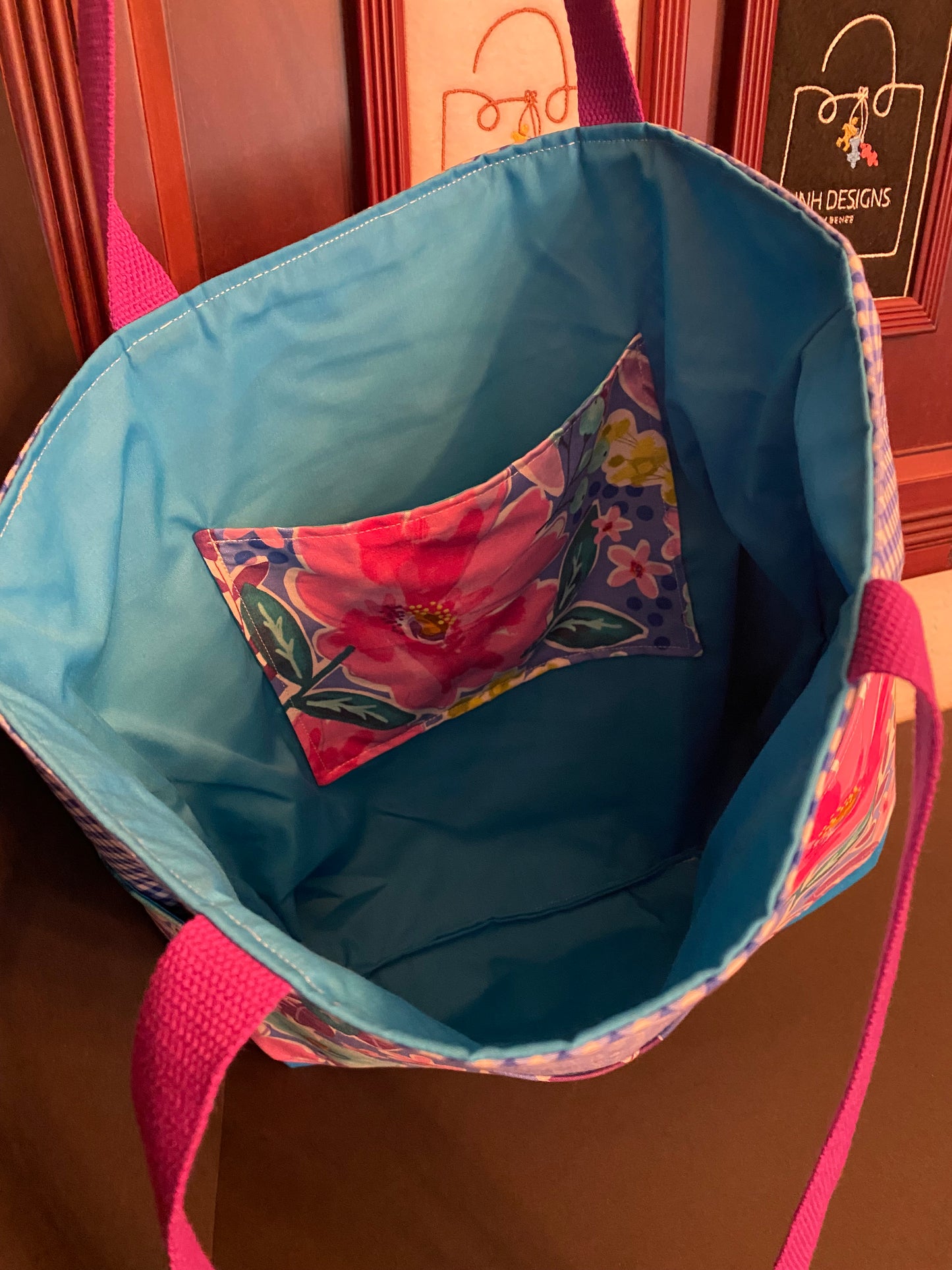 Checkered Pink Bloom Tote