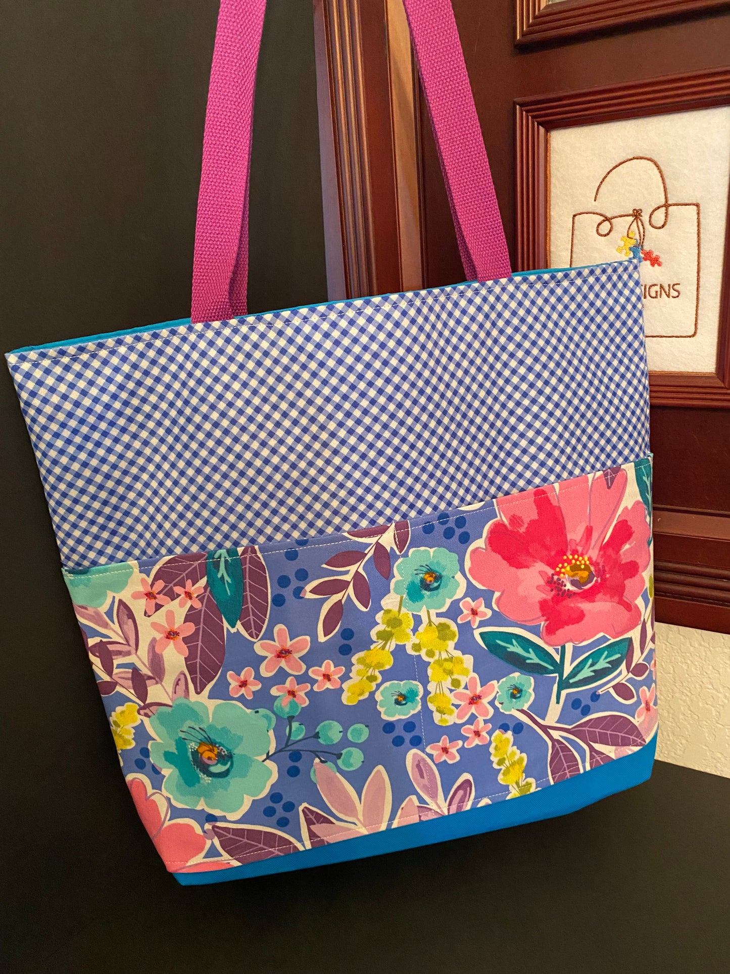 Checkered Pink Bloom Tote