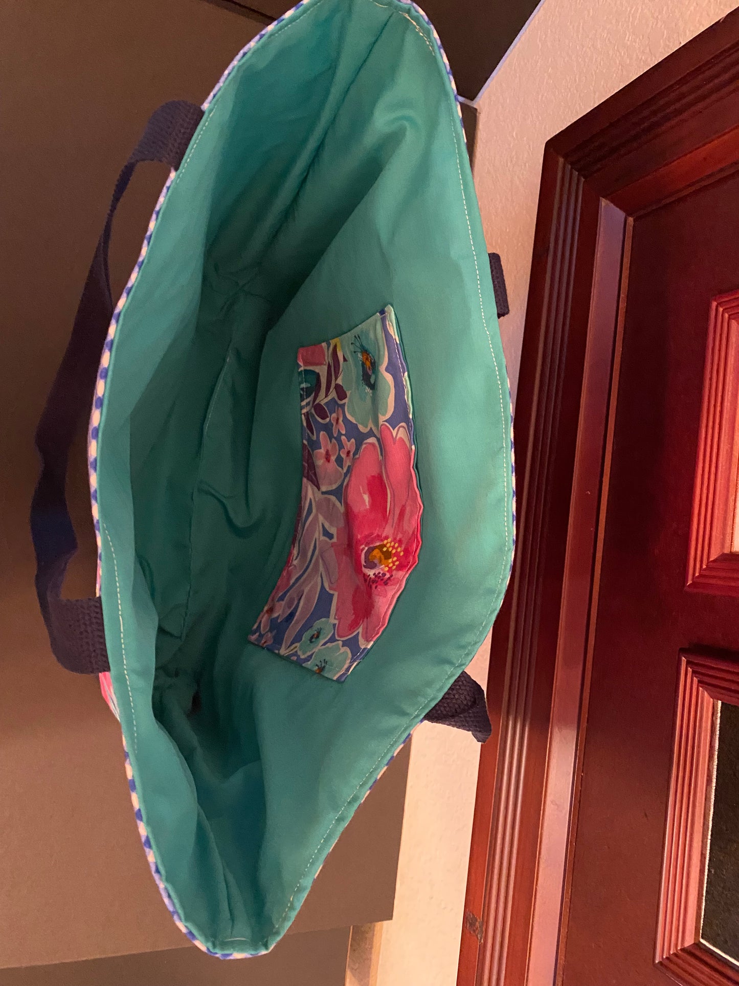 Checkered Blue Bloom Tote