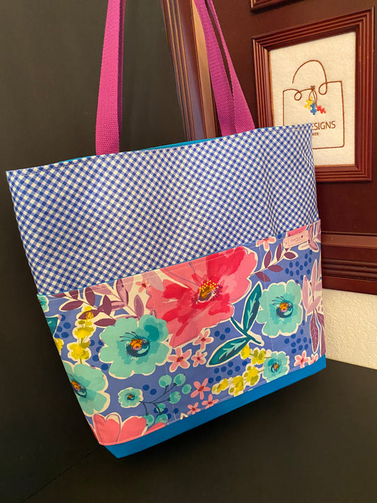 Checkered Pink Bloom Tote